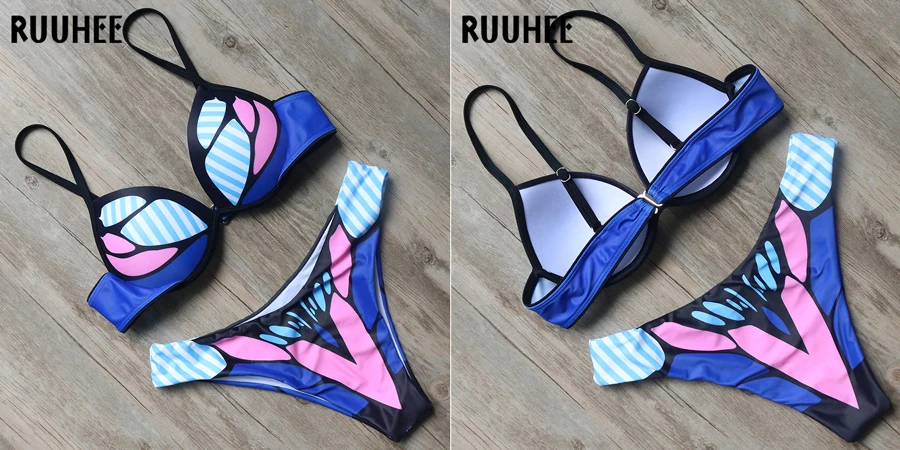 RUUHEE купальники женские бикини купальник бикини набор купальный костюм с пуш-ап Лоскутная Женская пляжная одежда купальник для женщин