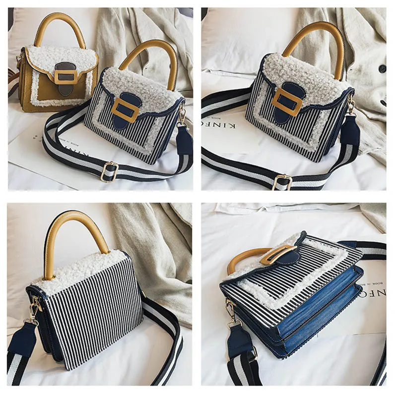 Moeluohouse Полосатый ремень для женщин девушка плеча Crossbody сумка строка плюшевые