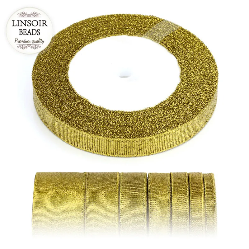 25 ярдов лента с золотым луком в подарочной упаковке серебристая блестящая