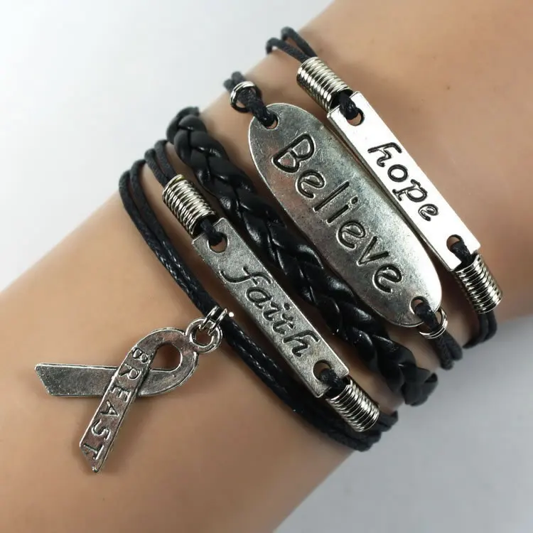 20 штук 7 Цвета многослойная кожаная веревка ручной работы розовый рак груди лента