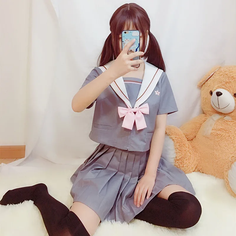 Short Sleeve set UPHYD/Новое поступление, японская школьная форма для девочек, Корейская школьная форма, женские матросские Костюмы, Матросская форма, топ+ юбка+ галстук, W84 - Цвет: Short Sleeve set