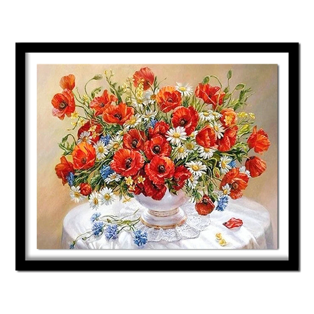 Алмазная вышивка RUBOS Red Poppy Daisy цветы DIY 5D алмазная вышивка крестиком Полный 3D круглые стразы украшение