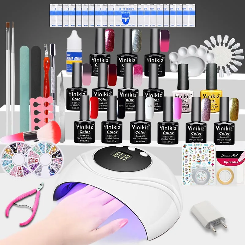 S3604 nail gel set Yinikiz маникюрные инструменты для ногтей УФ светодиодный Сушилка лампы замочить УФ Гель-лак для ногтей Лаки база верхнее покрытие лак для ногтей наборы - Цвет: S3604 nail gel set
