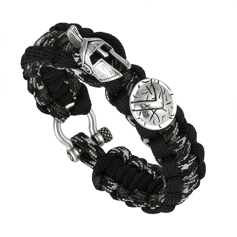 QTZ-229 Брендовый браслет Pulseira Masculina Спартанский браслет со шлемом воин наружный браслет для выживания ручной работы женский браслет - Окраска металла: QTZ-229