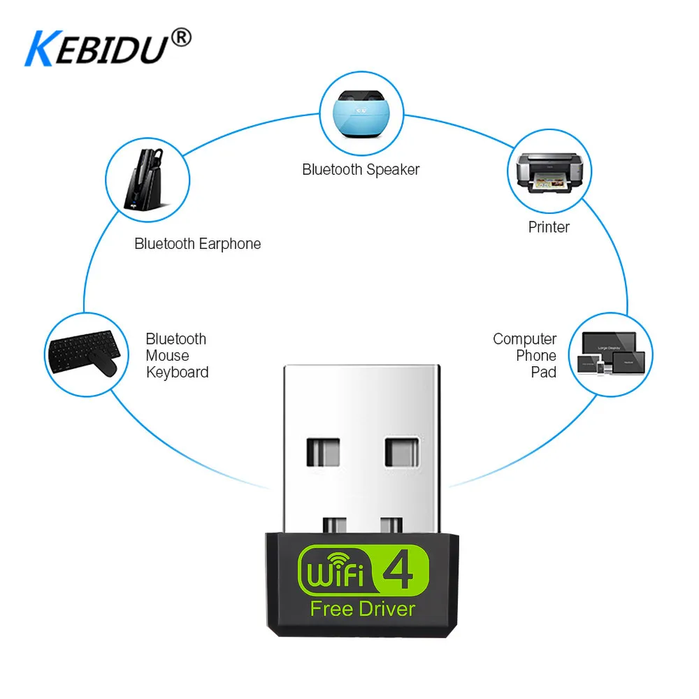 Kebidu Бесплатный драйвер Wifi приемник USB Сетевая карта адаптер 150 Мбит/с 2 дБ WiFi для