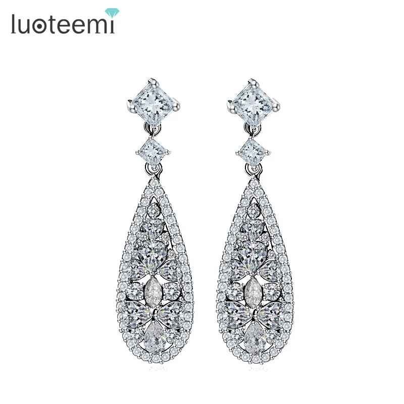 LUOTEEMI Lady Cubic Zirconia Micro Paved Luxury Water Drop Bohemia Dangle Earrings for Women Sexy Dinner Jewelry Accessories|dangling earrings