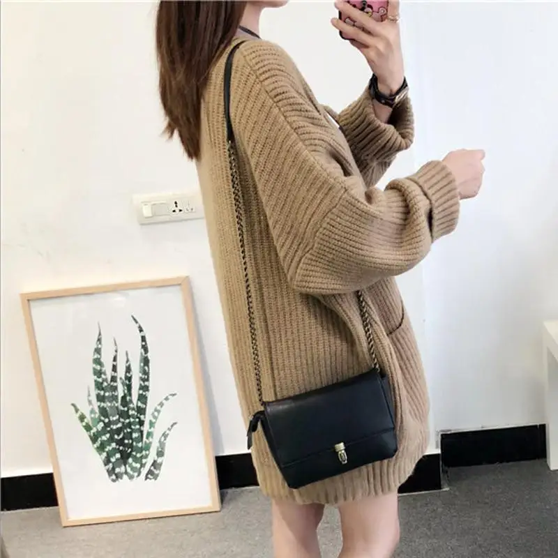 

Women 2019 Spring Autumn Loose Casual Knitted Sweaters Coats Female Long Sleeve Cardigans Ladies Solid Oversized Outerwear V706