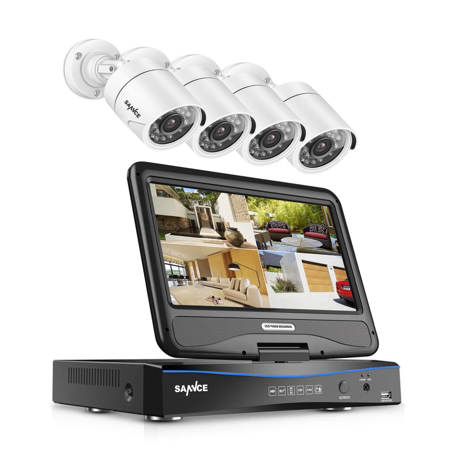 Камера Наружного видеонаблюдения SANNCE 4 шт. канала 10 Дюймов 5 в 1 DVR 1200TVL ИК ночное