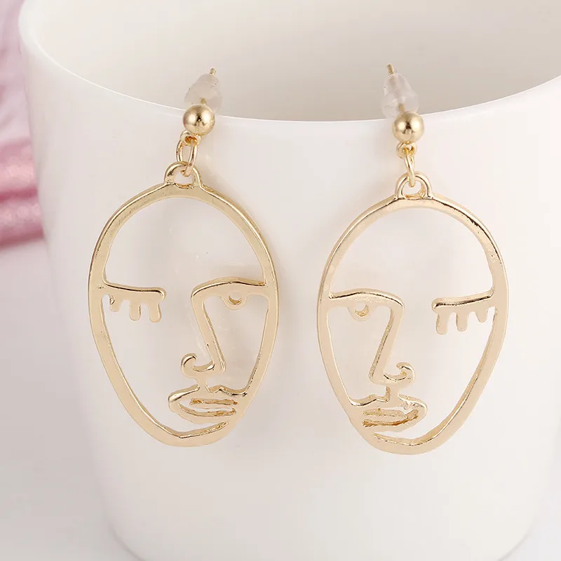 281gold Ретро серьги для лица из металлического сплава модные ювелирные изделия абстрактные полые Висячие серьги для женщин преувеличенная Маска серьги подарок - Окраска металла: 281gold
