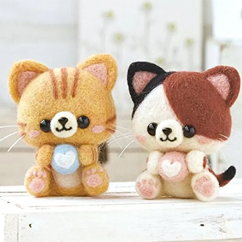 

Non-Finished Creative Cute Love Cat Kitty Toy Doll Wool Felt Poked Kitting Non-Finished Handcarft Wool Felting Material Package