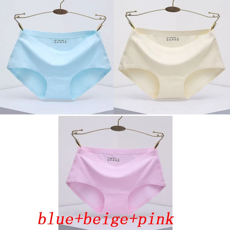 blue pink beige 3 шт./лот, женские трусики, цельное бесшовное женское нижнее белье, трусы со средней талией, сексуальное хлопковое женское нижнее белье, трусы - Цвет: blue pink beige