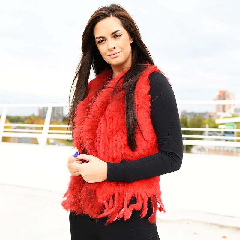 Женский зимний вязаный жилет из натурального кроличьего меха|vest winter|fur vestwinter vest |