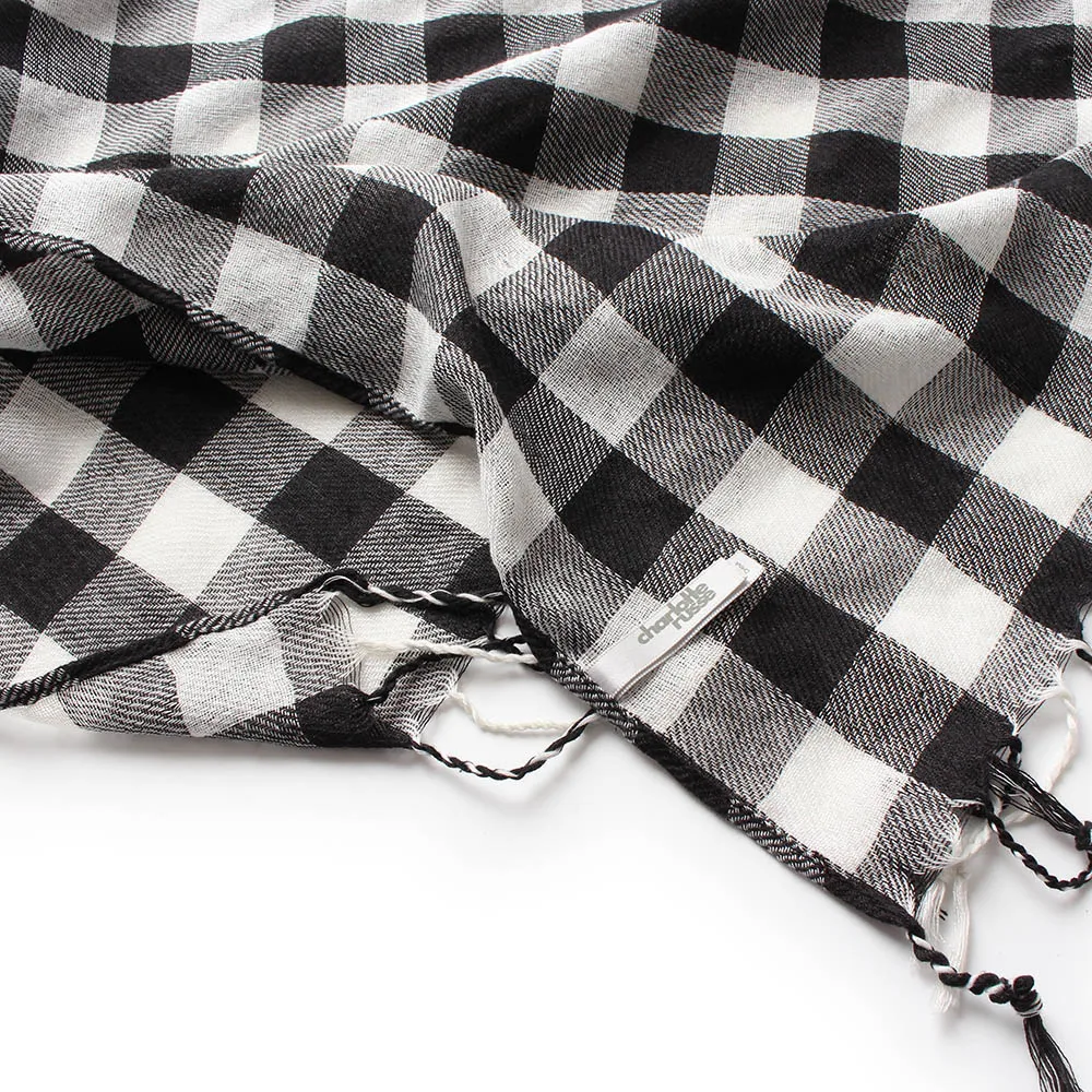 Зимний толстый теплый кашемировый шарф черно белый клетчатый хлопковый с