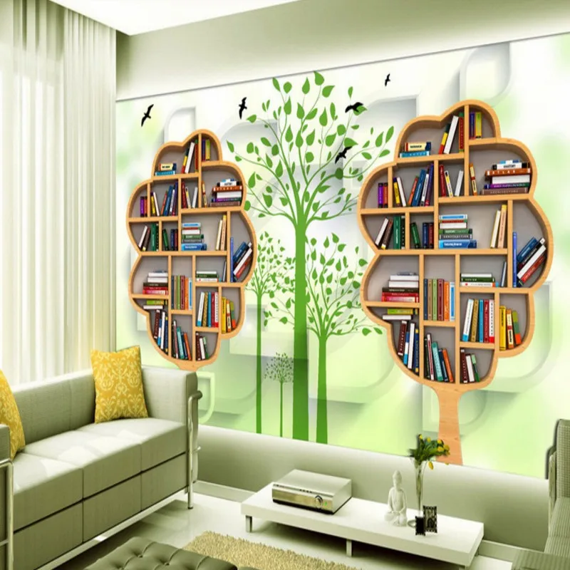 Обои 3d креативный книжный шкаф лес современный минималистский ТВ фон настенная