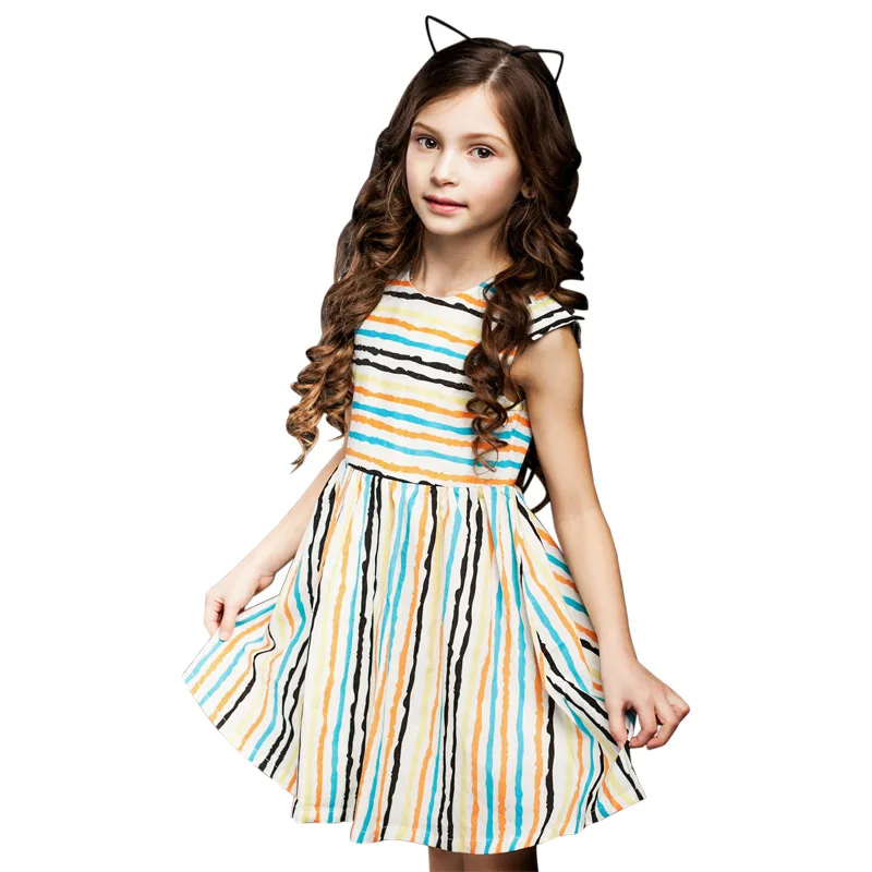 В полоску для девочек вечерние платье новая детская одежда Летнее принцессы