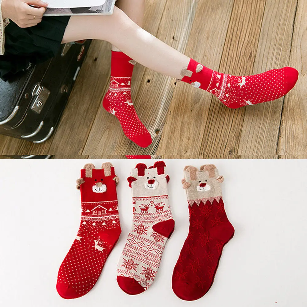 Christmas Socks Comfortable Xmas Deer Women Winter Warm Cotton Soft Breathable Ankle-High New Hot | Женская одежда
