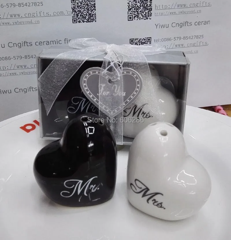 1 набор свадебных сувениров гостевой брикет в форме сердца шейкер Mr & Mrs для соли и