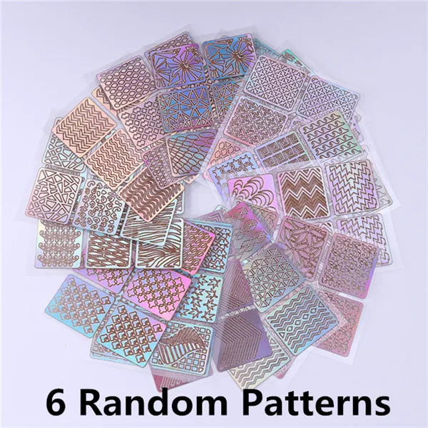 6 Random Patterns Лазерные полые виниловые наклейки для ногтей наклейки-трафарет руководство по переводу шаблон Сердце Звезда рыба дизайн ногтей наклейки ногтевая декоративная наклейка - Цвет: 6 Random Patterns