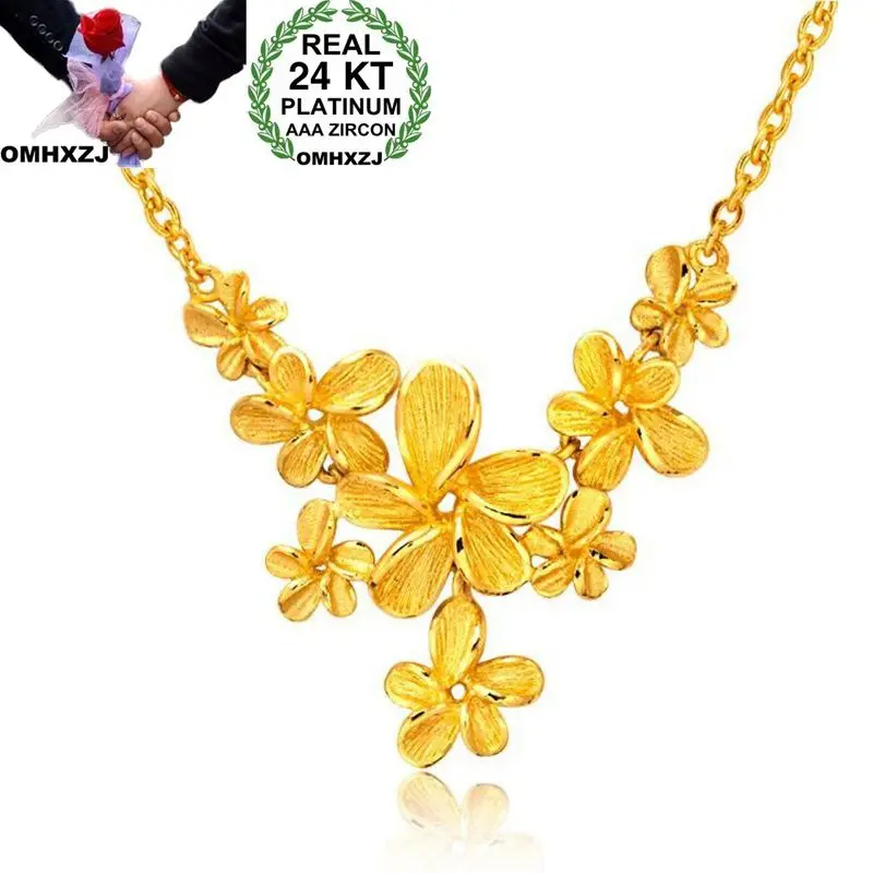 

Ожерелье OMHXZJ из желтого золота с подвеской в виде цветка 24 карата для женщин и девушек, свадебный подарок, оптовая продажа, NA184