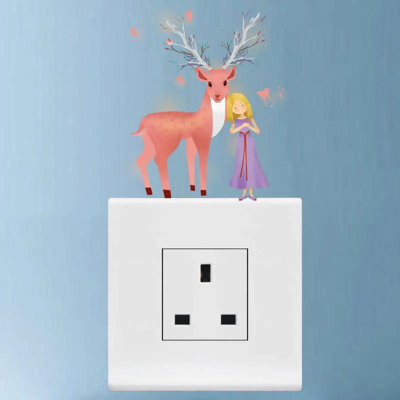 Персонализированная цветная Наклейка на стену с мультяшным оленем и маленькой