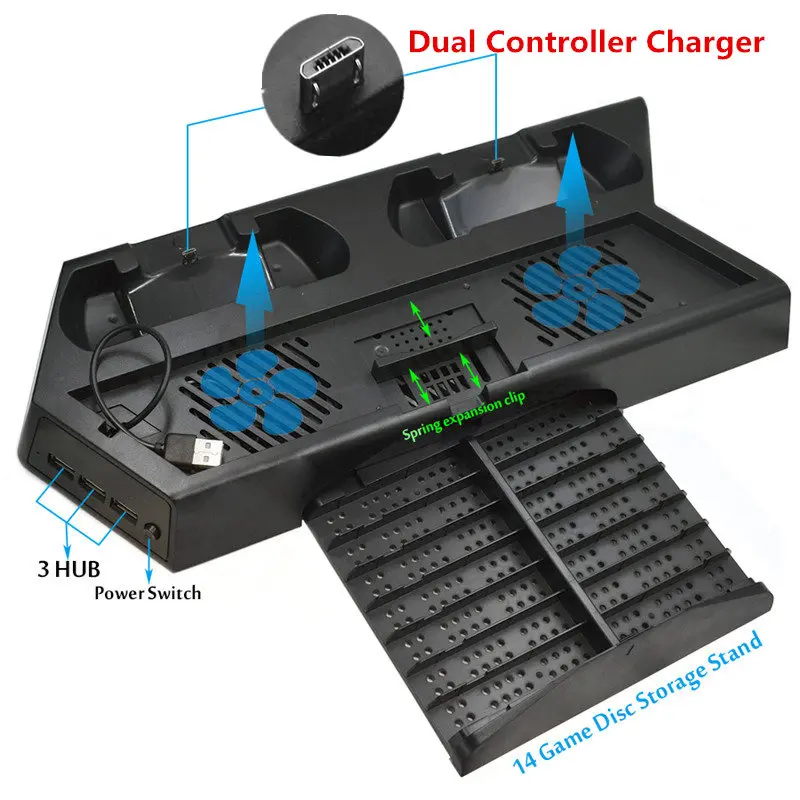 Вертикальная подставка для PS4 охлаждающий вентилятор с двумя USB-портами зарядная