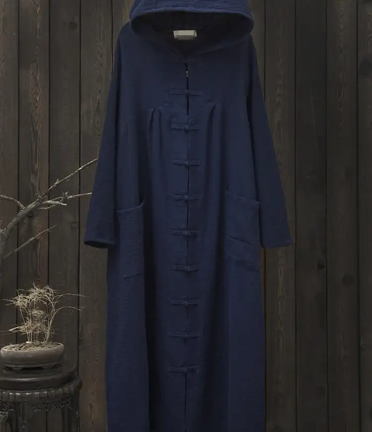 

2018 autumn and winter cotton and linen women's new original retro hooded women's cloak gown coat jacket