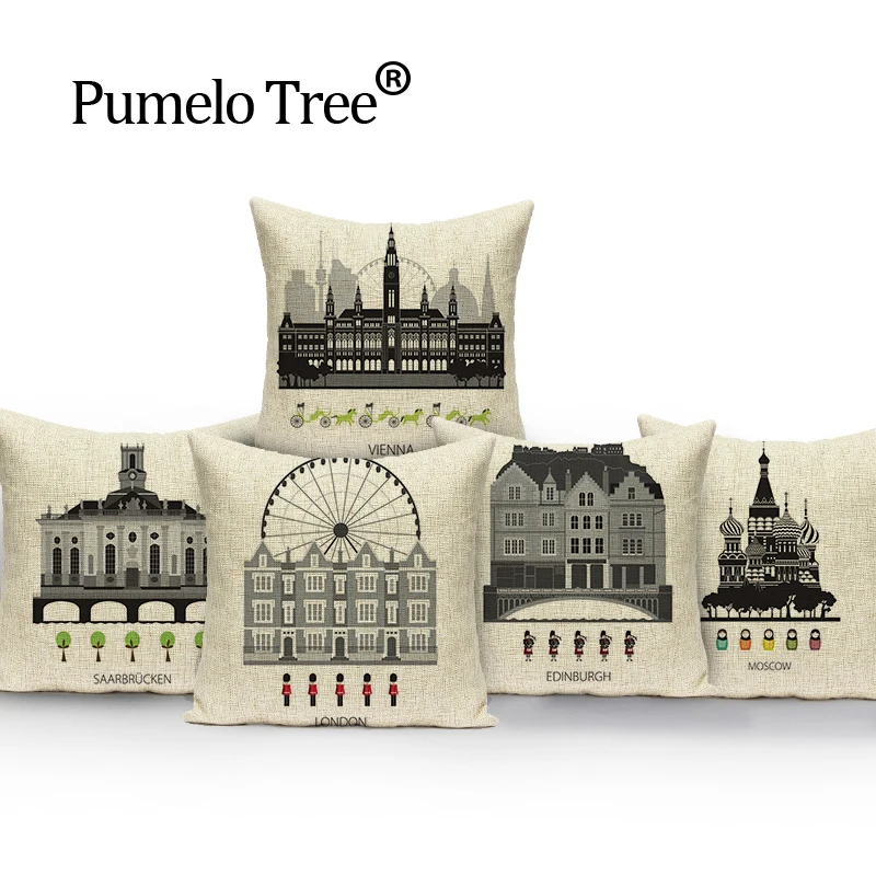 

London Decor Cushion Cover Black Cushions Home Decor Custom Pillow Cover Linen Decorative Pillows Dropshipping Throw Pillows