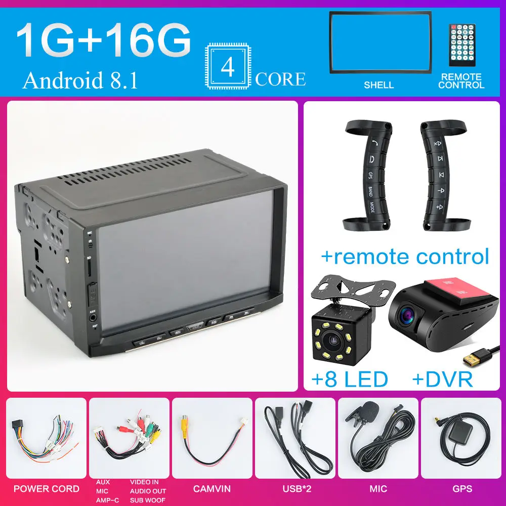 7188B-4-1G-16G-F8SD Android 8,1/9,0 2 din Автомобильный Радио мультимедийный плеер gps DAB RDS Wi-Fi без DVD навигации Bluetooth 7 дюймов 2DIN автомобильный встроенный стерео - Цвет: 7188B-4-1G-16G-F8SD