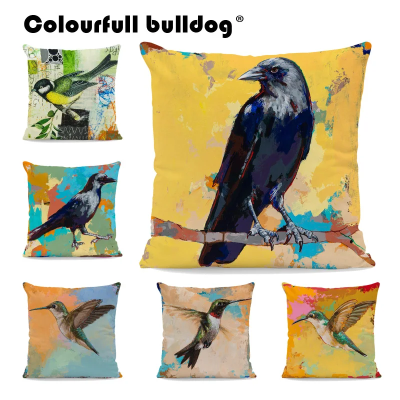 Картина маслом Робин Колибри Подушка Чехлы с зелеными листьями Ретро наволочка