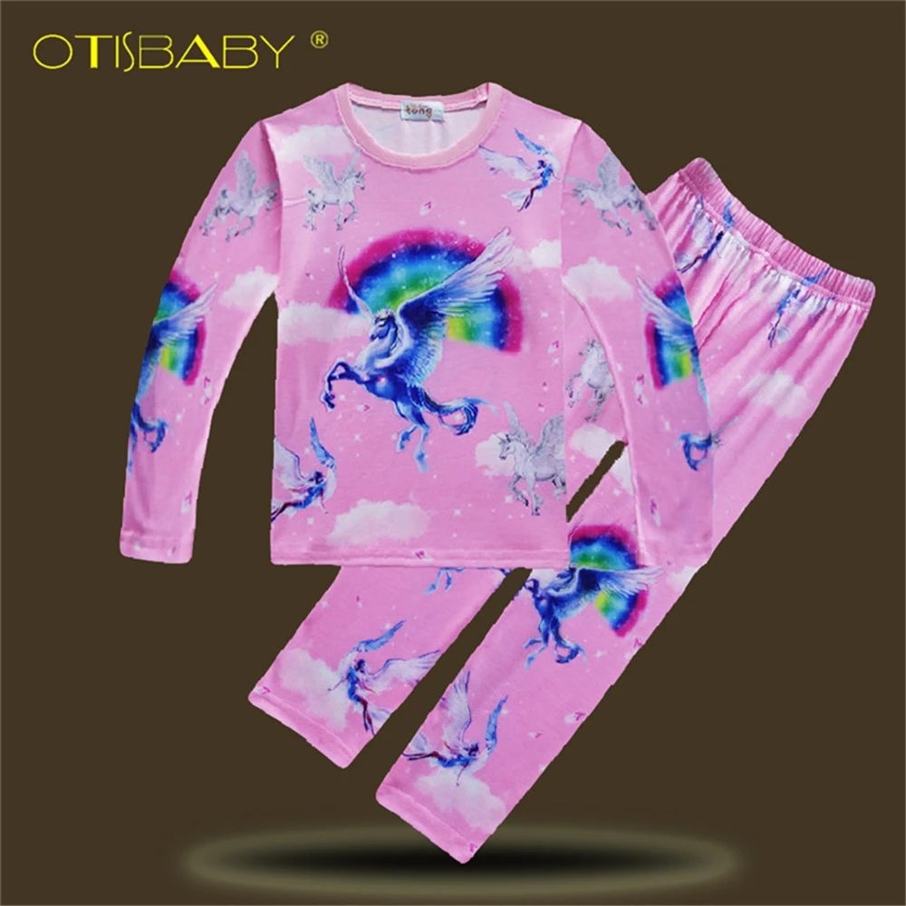 Летняя Пижама с коротким рукавом и единорогом для девочек мальчиков комплект