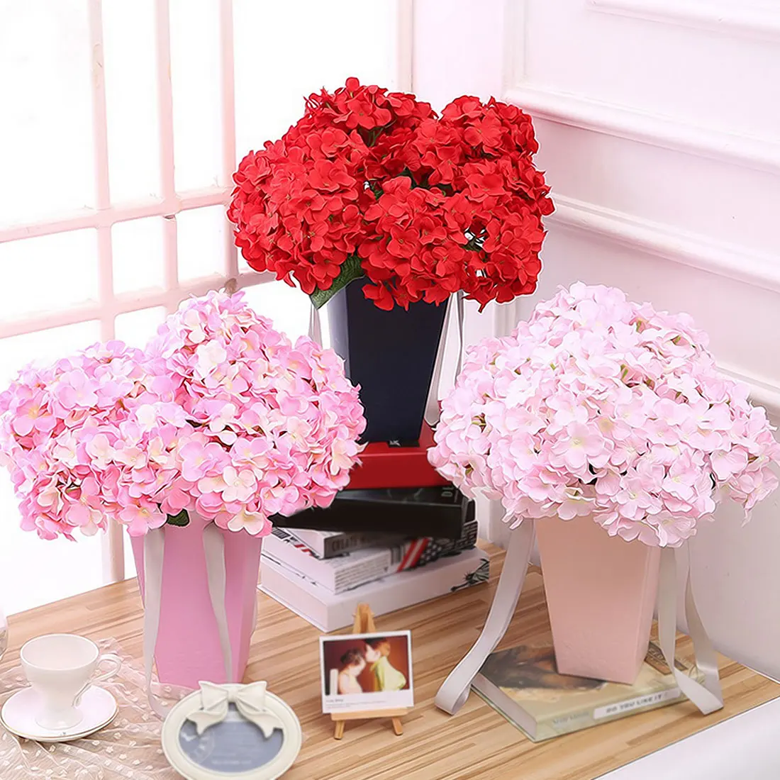 Искусственные цветы шелковая Гортензия ручной работы 6 головок свадебные