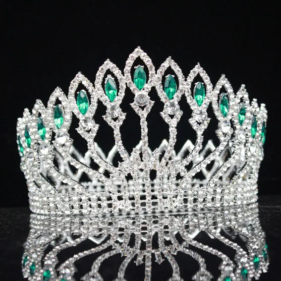 Silver Green Хрустальная Королева Король свадебная диадема невесты барокко головной убор Свадебные украшения для волос аксессуары для женщин пышный Выпускной диадема - Окраска металла: Silver Green
