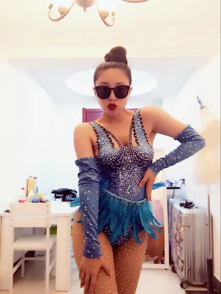 2021 Women New Blue Super flash rhinestones bodysuit Shiny Rhinestone Rompers sexy costumes dancer show nightclub bar jumpsuit
