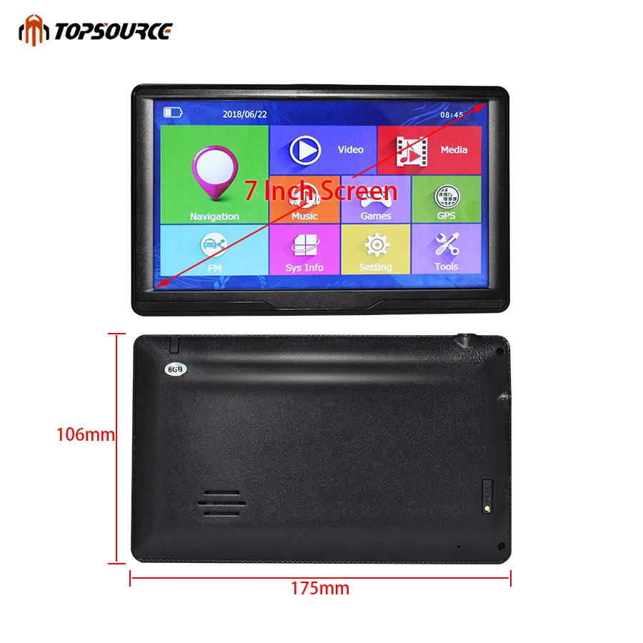 Автомобильный GPS навигатор TOPSOURCE 7 дюймов HD сенсорный экран ce6.0 8 гб gps для navitel/