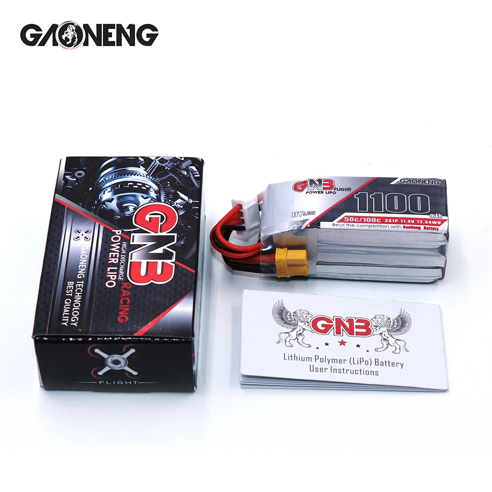 2 шт. Gaoneng 11,4 V 1100Mah 50C 3S HV 4,35 V Lipo батарея XT30 Разъем для RC FPV гоночный Дрон