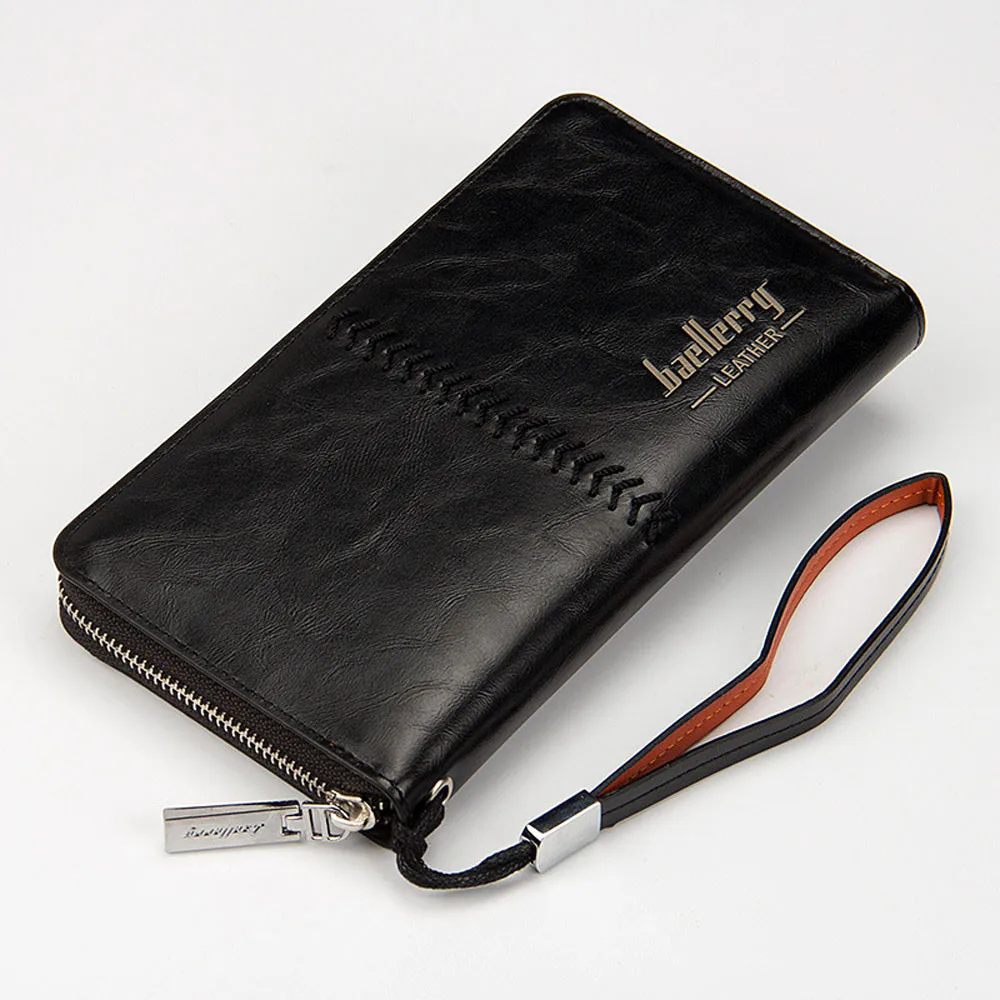 Простой портативный Ретро мужской длинный кошелек на молнии однотонный тонкий кошелек Кредитная карта доллар тонкая сумка для мобильного телефона