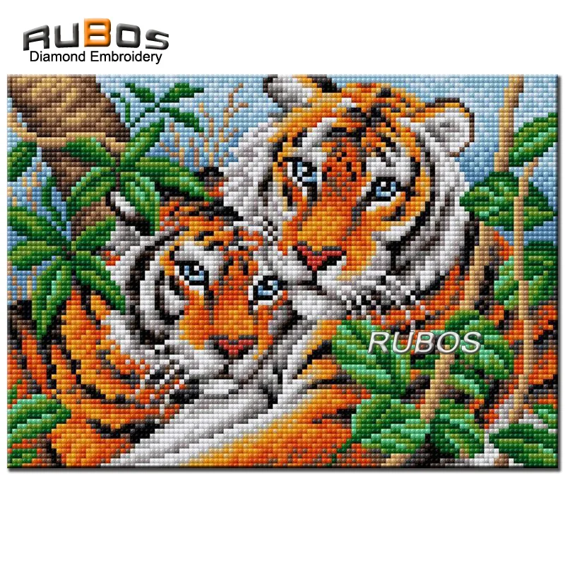 Алмазная вышивка RUBOS DIY 5D с двумя тигриными нежными бриллиантами Набор для
