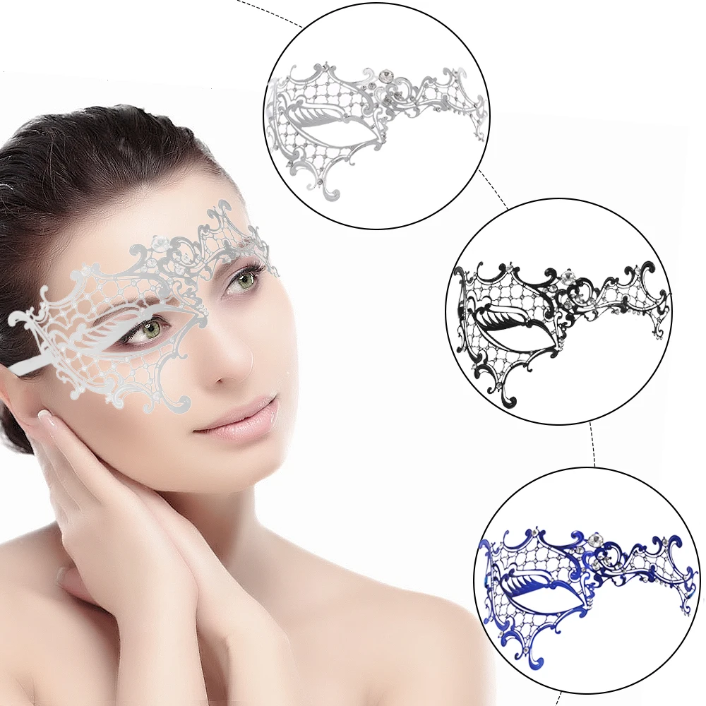 Роскошная Серебряная Лазерная металлическая полумаска с Стразы маскарадный мяч