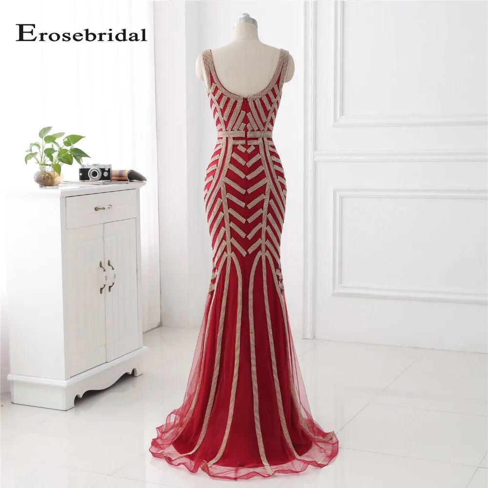 Женское длинное платье Русалка Erosebridal бордовое вечернее размера плюс с золотыми