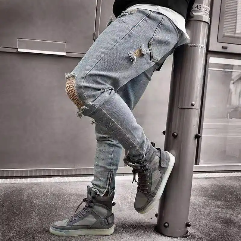 

Ripped Jeans Male Cotton Jean Men's Pants Vintage Hole Cool Trousers for Guys 2021 Summer Europe America Style Plus Size 3Xl