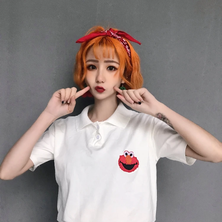 Для женщин футболки Туника Японии Harajuku Дамы Винтаж новые летние Колледж Ветер