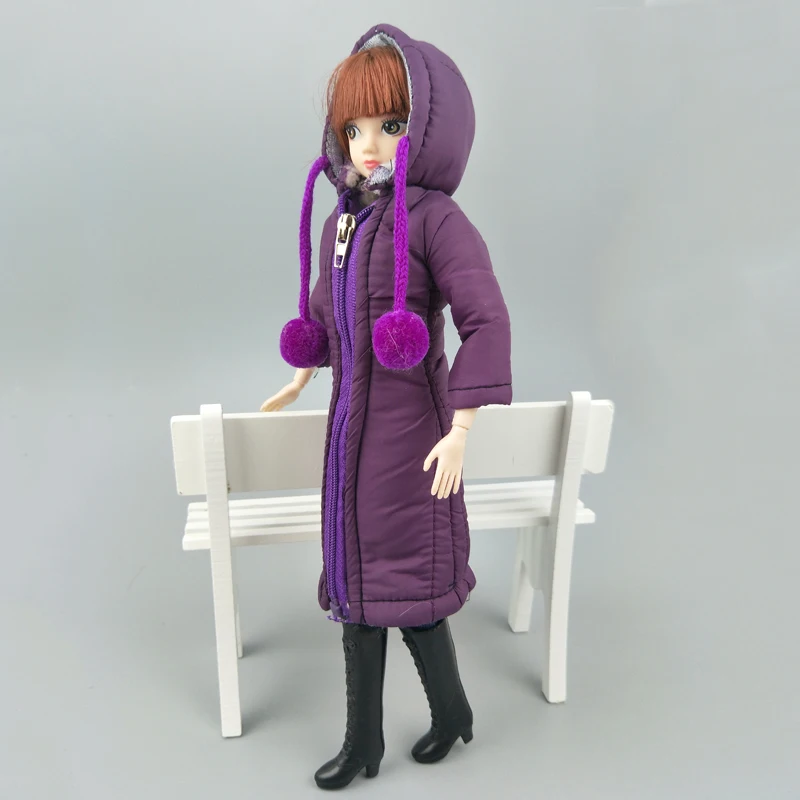 Фиолетовое длинное зимнее пальто платье для куклы Барби одежда парка BJD 1/6