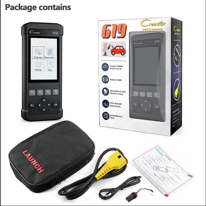 LAUNCH CReader 619 OBD2 OBDII диагностический сканер Поддержка ABS/SRS систем CR619 OBD 2 сканер