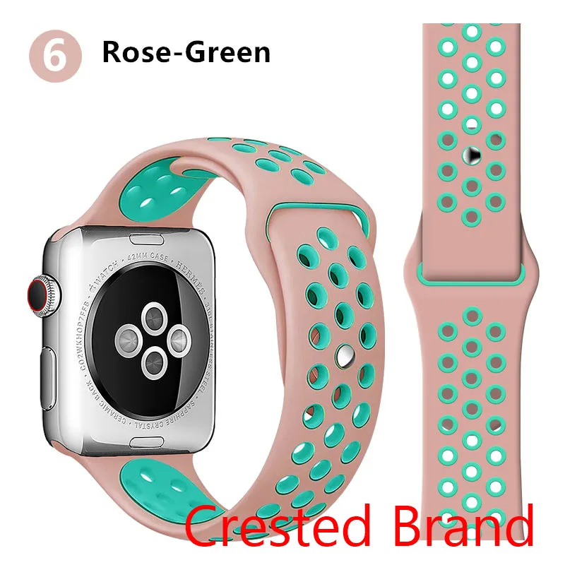 rose green 6 Силиконовый ремешок для Apple watch band 42 мм 38 мм iWatch 4 band 44 мм 40 мм браслет часы correa резиновый ремешок для часов Apple watch 4 3 2 1 - Цвет ремешка: rose green 6