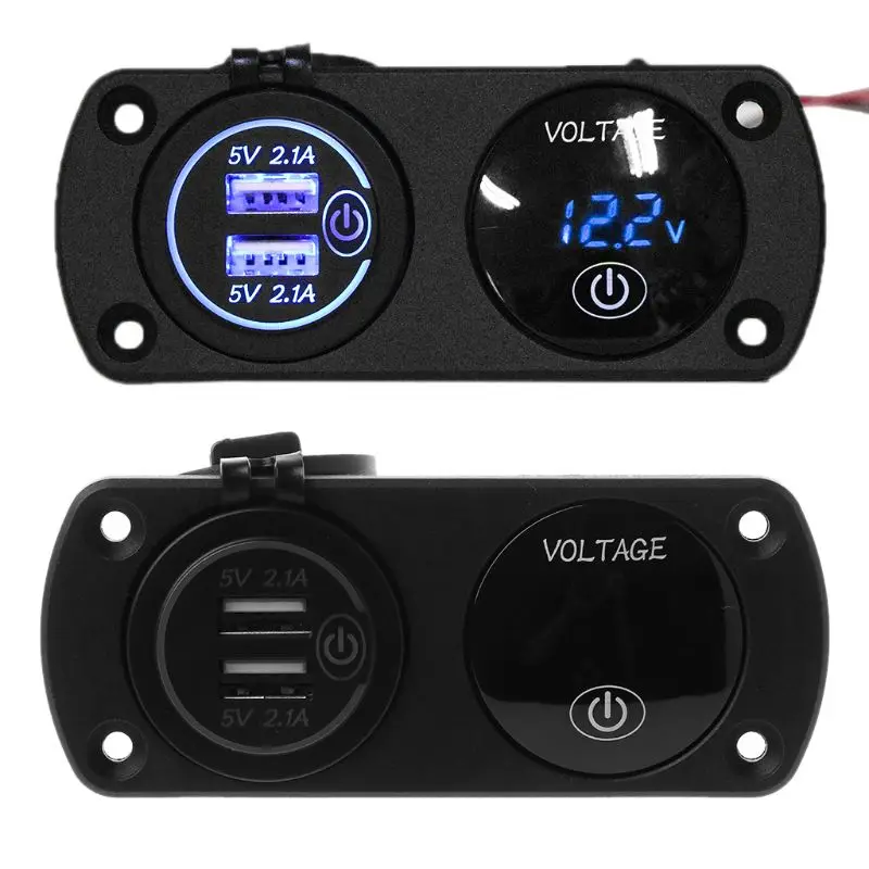 BL DC 12 V-24 V светодиодный цифровой вольтметр+ Dual USB выход Мощность гнездо Панель 2.1A Зарядное устройство с сенсорным переключателем для автомобиля морской лодки Rv - Тип штекера: BL