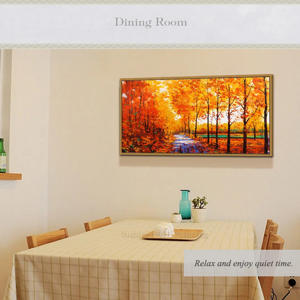 Свежие цвета Ручная роспись Современные Абстрактные осенние листья картина