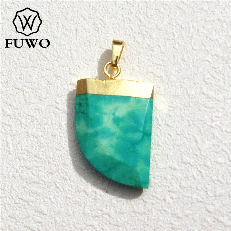 

FUWO Turquoises Horn Tusk Pendant With 24K Gold Electroplated Cap Blue Howlite Charm Jewelry Making Wholesale PD103