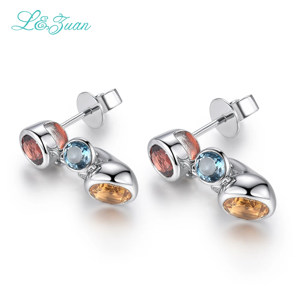 L&ampzuan 925 Sterling Silver 1.68ct Natural Citrine Yellow Stone Elegant Stud Earring For Woman Christmas Gift | Украшения и