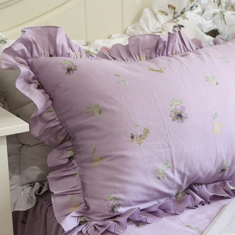 

100% cotton purple Modern ruffles french chic lace decorative pillowcases pillow case sham british American classic style