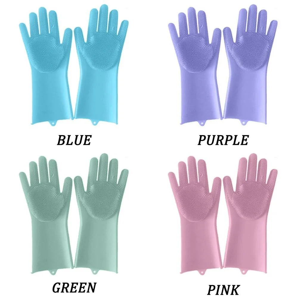

2PCS Scrub Gloves Dish Washing Cleaning Silicone Rubber Soft Scouring Kitchen Tools